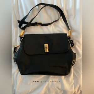 Marc By Marc Jacobs Black Leather Crossbody Bag with Gold Hardware